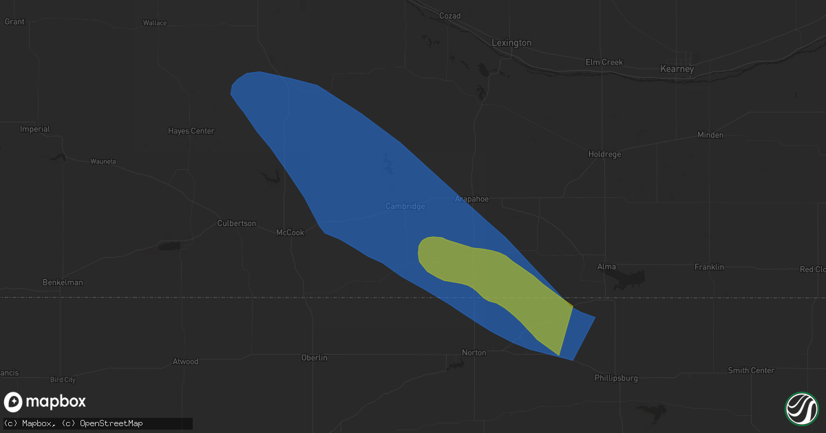 Hail map in Hendley, NE on July 14, 2023
