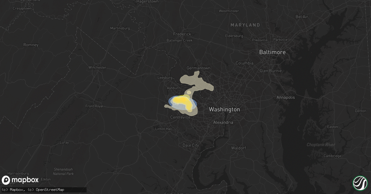Hail map in Herndon, VA on July 14, 2023