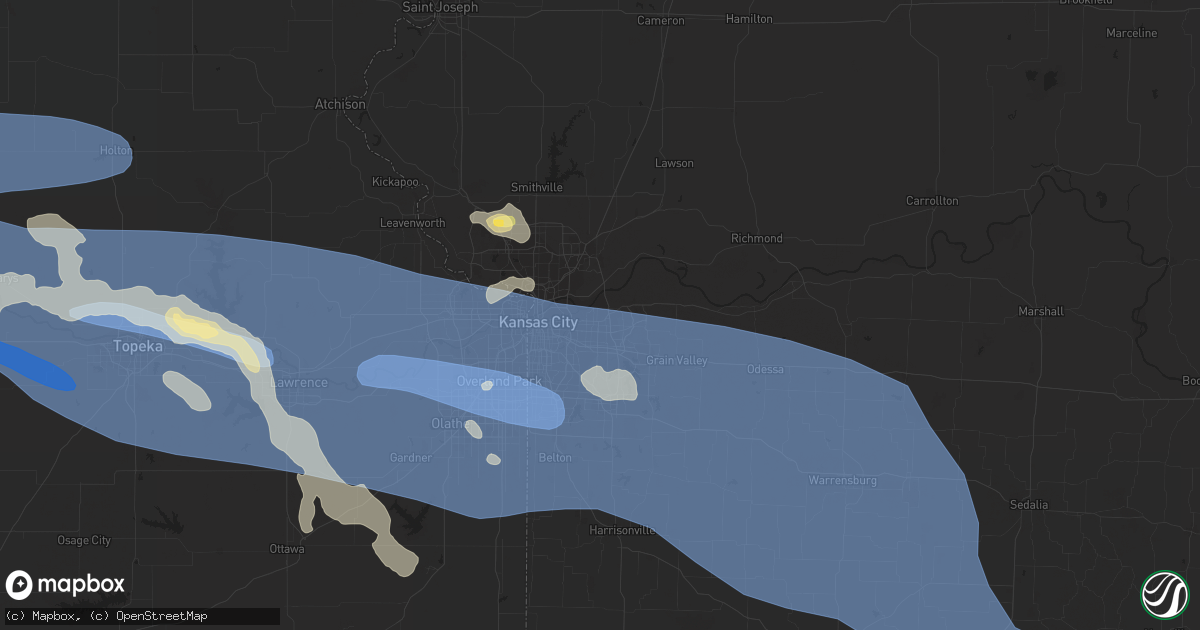 Hail map in Independence, MO on July 14, 2023