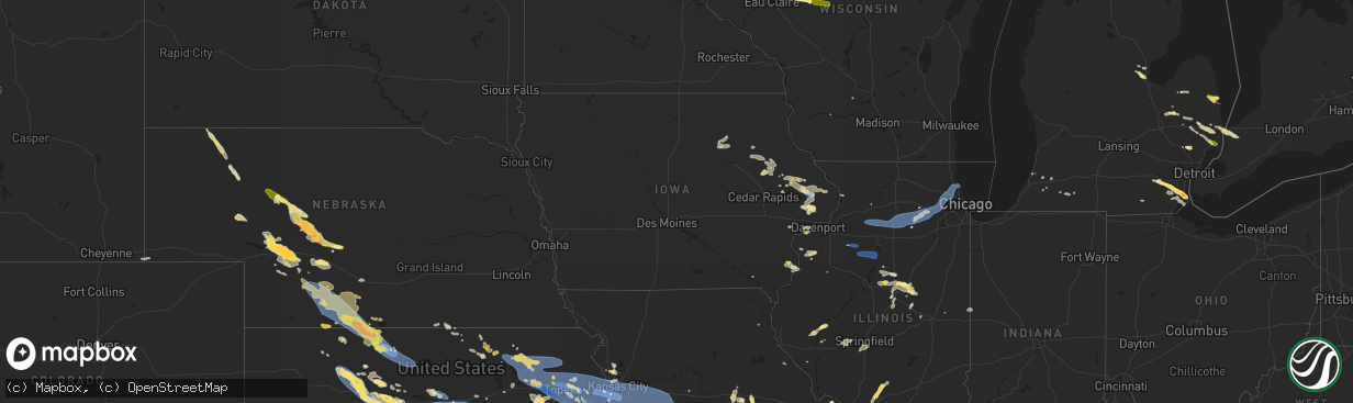 Hail map in Iowa on July 14, 2023