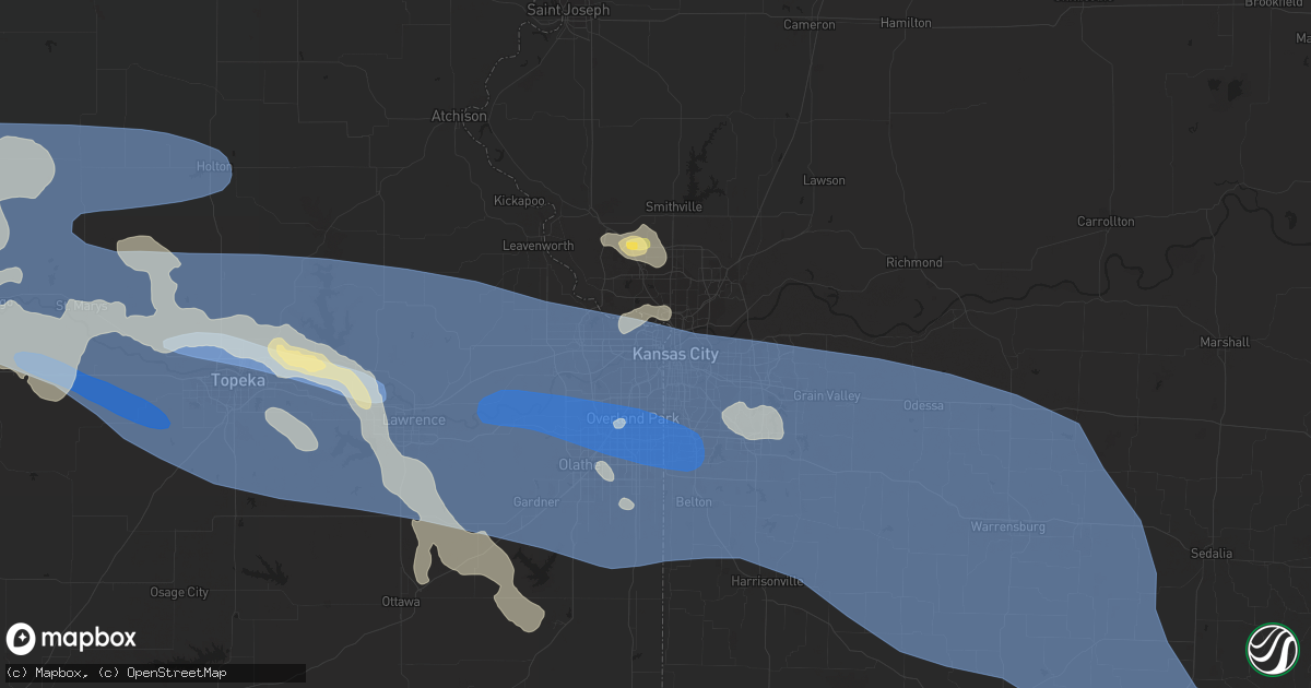 Hail map in Kansas City, KS on July 14, 2023