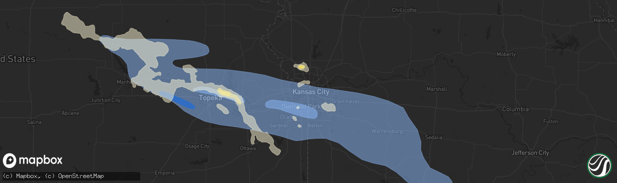 Hail map in Kansas City, MO on July 14, 2023