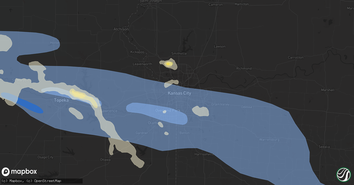 Hail map in Kansas City, MO on July 14, 2023