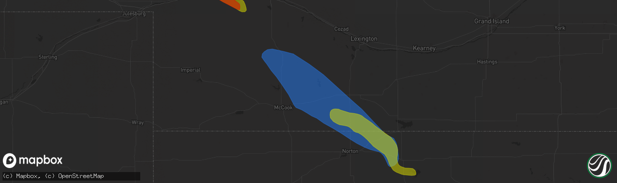 Hail map in Long Island, KS on July 14, 2023