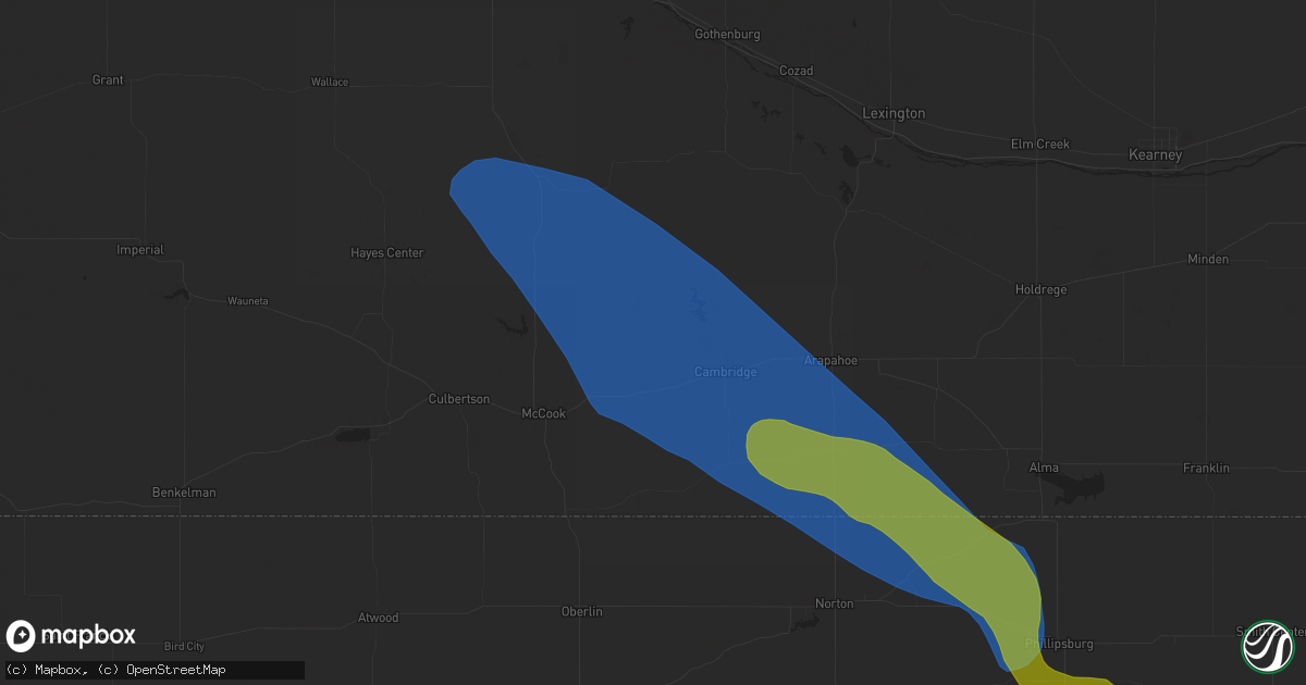 Hail map in Long Island, KS on July 14, 2023