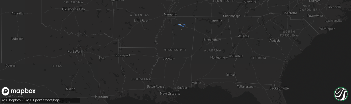 Hail map in Mississippi on July 14, 2023