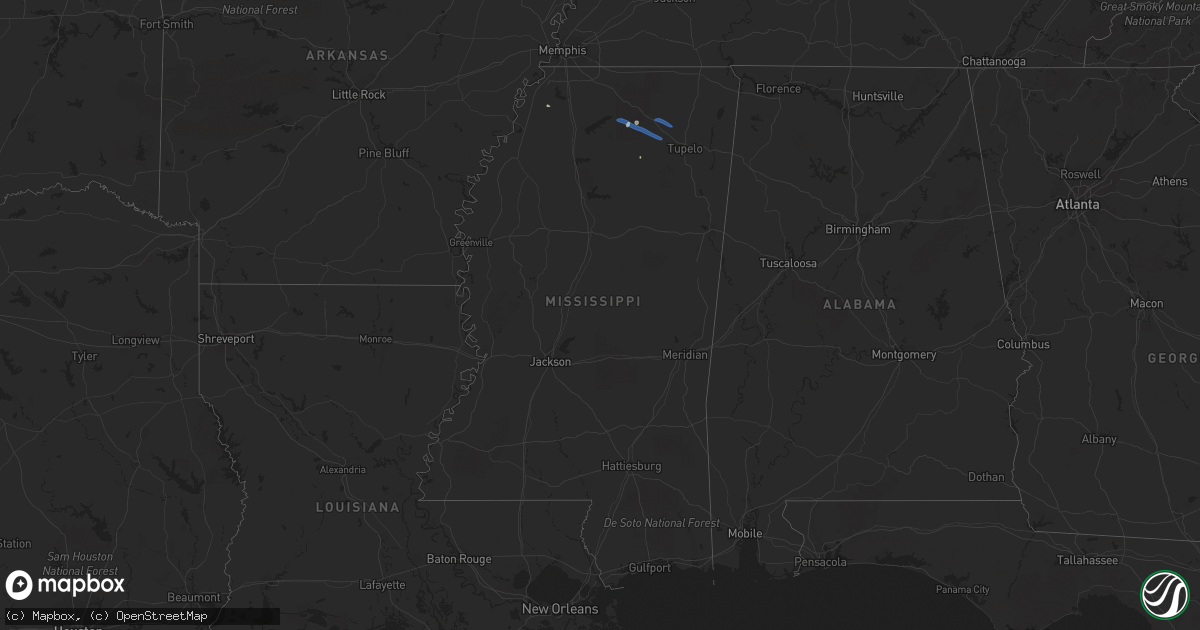 Hail map in Mississippi on July 14, 2023
