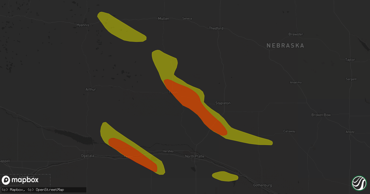 Hail map in Mullen, NE on July 14, 2023