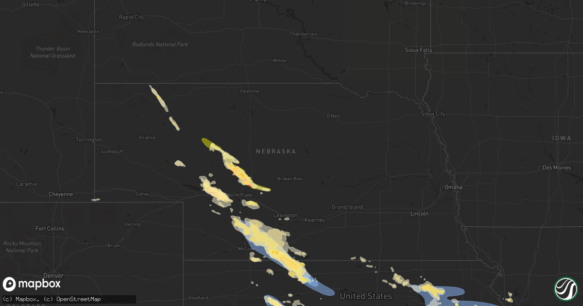 Hail map in Nebraska on July 14, 2023