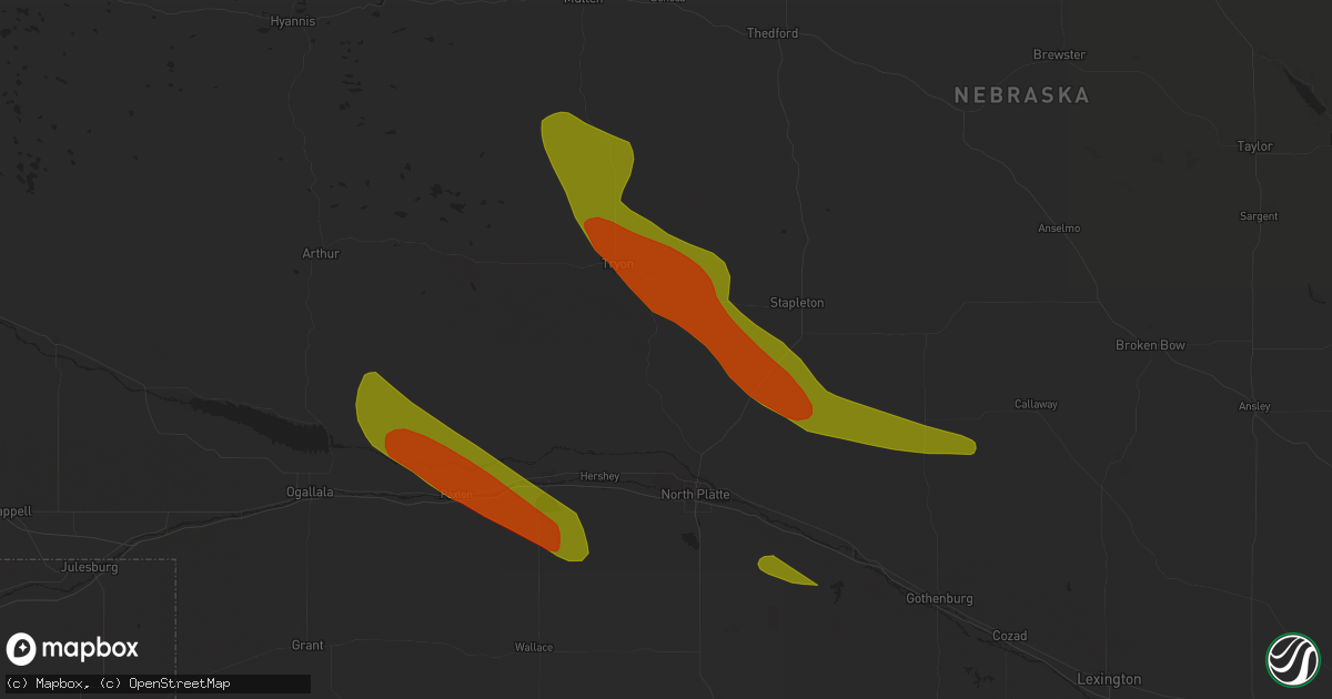Hail map in North Platte, NE on July 14, 2023