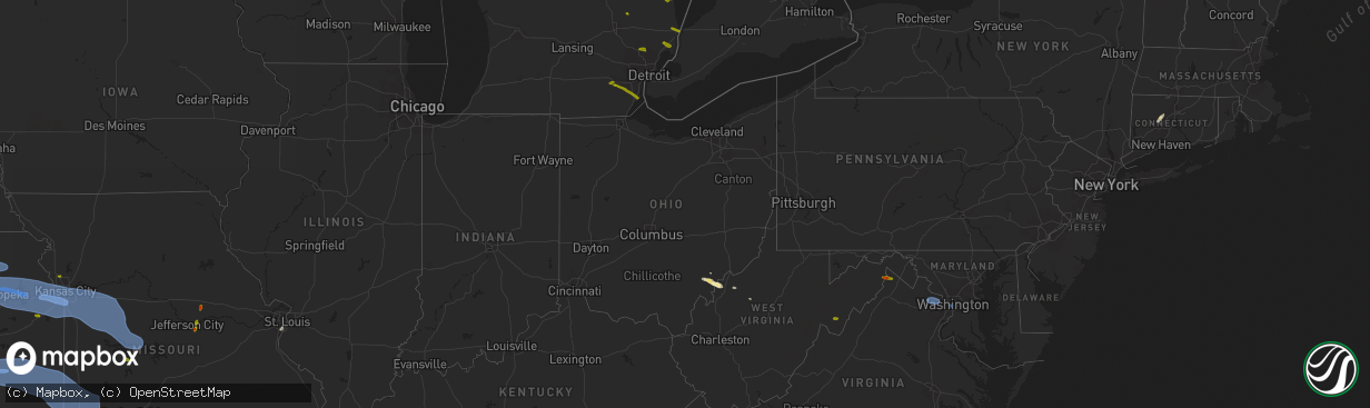 Hail map in Ohio on July 14, 2023