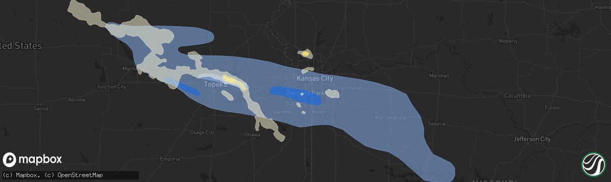 Hail map in Overland Park, KS on July 14, 2023