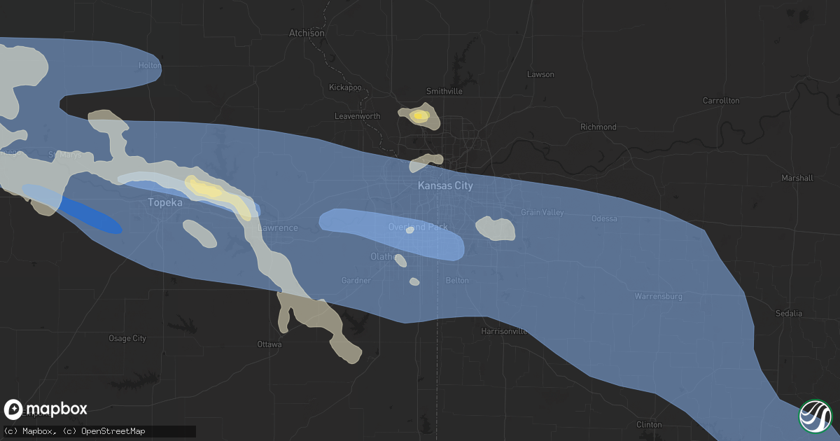 Hail map in Overland Park, KS on July 14, 2023