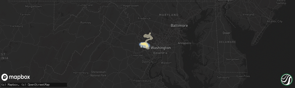 Hail map in Reston, VA on July 14, 2023