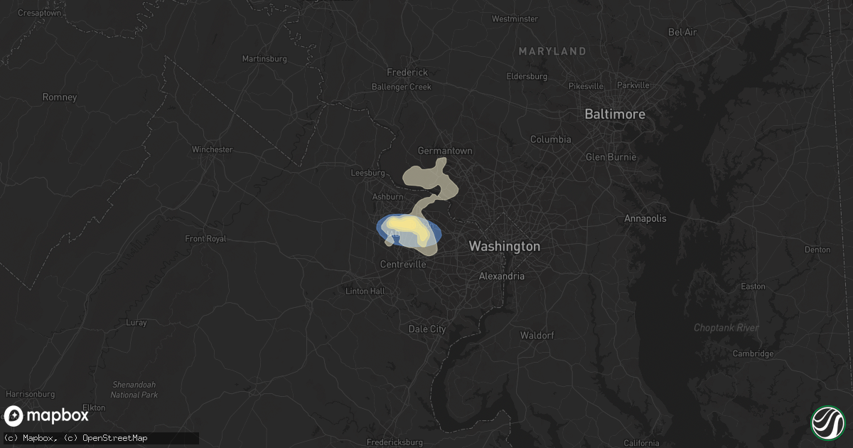 Hail map in Reston, VA on July 14, 2023