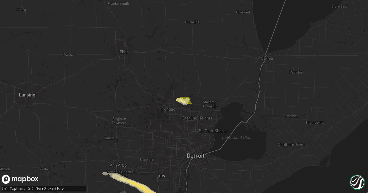 Hail map in Rochester, MI on July 14, 2023