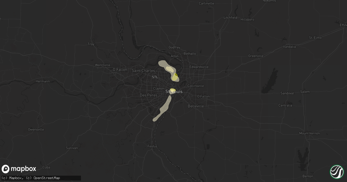 Hail map in Saint Louis, MO on July 14, 2023