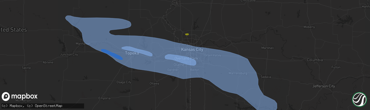 Hail map in Shawnee, KS on July 14, 2023