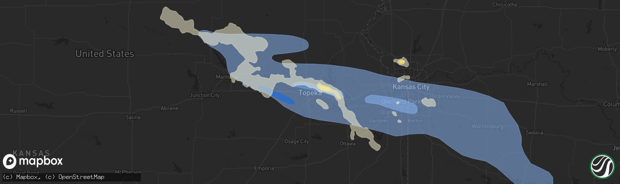 Hail map in Topeka, KS on July 14, 2023