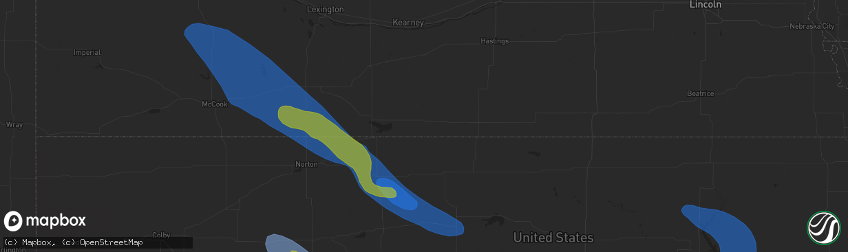 Hail map in Westmoreland, KS on July 14, 2023