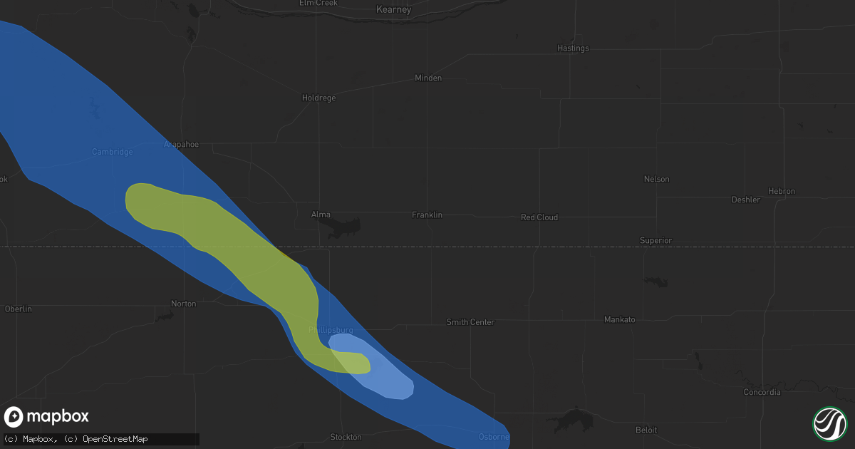 Hail map in Westmoreland, KS on July 14, 2023
