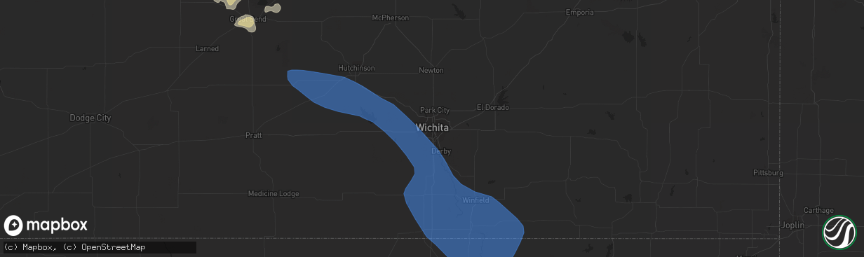 Hail map in Wichita, KS on July 14, 2023
