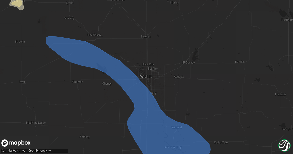 Hail map in Wichita, KS on July 14, 2023