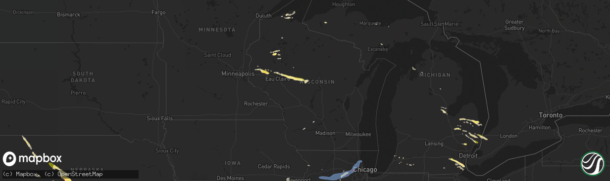 Hail map in Wisconsin on July 14, 2023