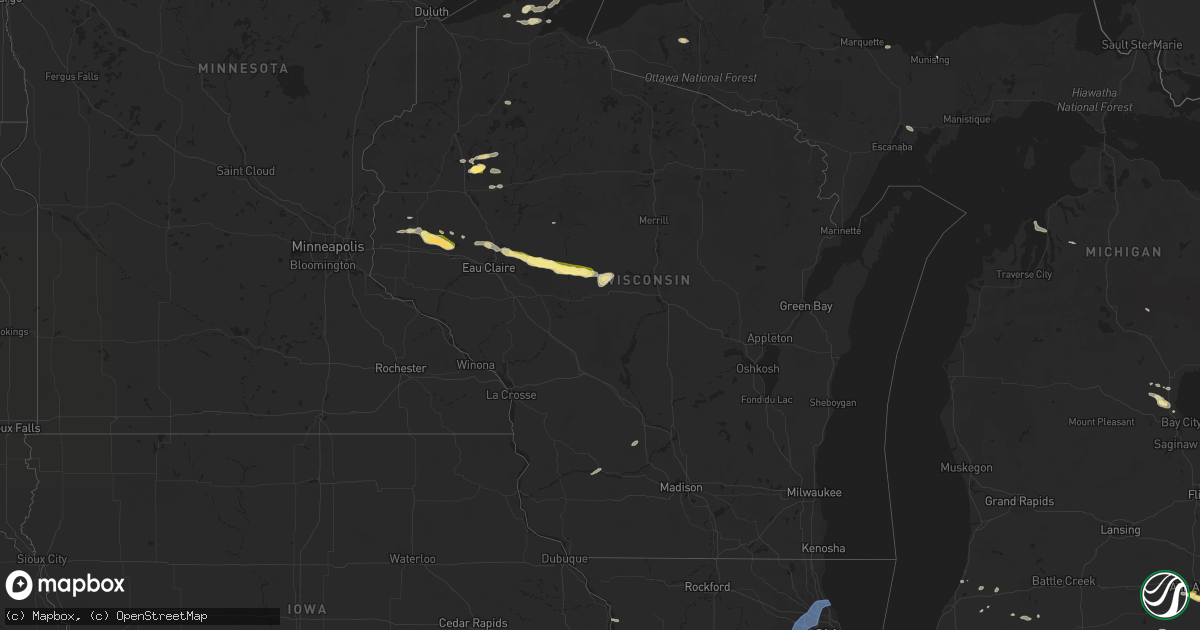 Hail map in Wisconsin on July 14, 2023