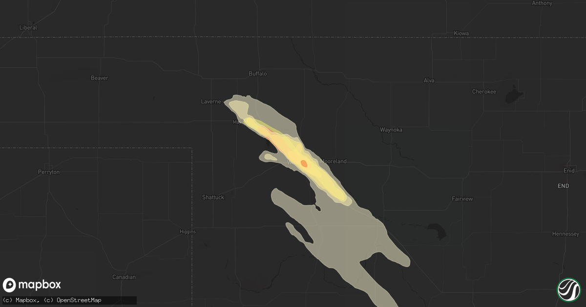 Hail map in Woodward, OK on July 14, 2023