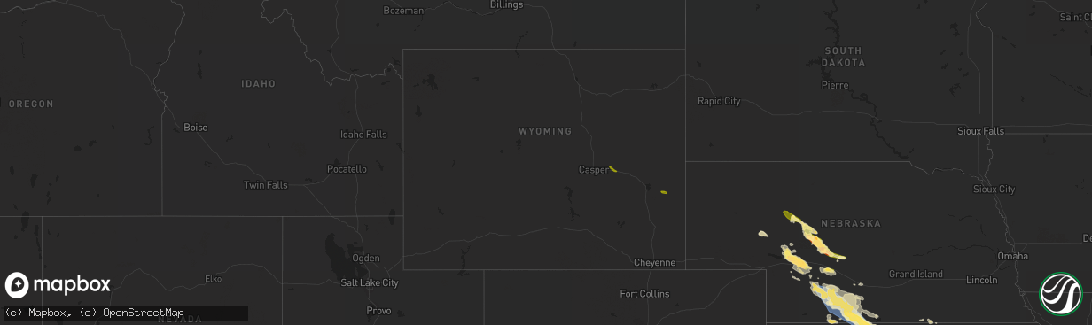 Hail map in Wyoming on July 14, 2023