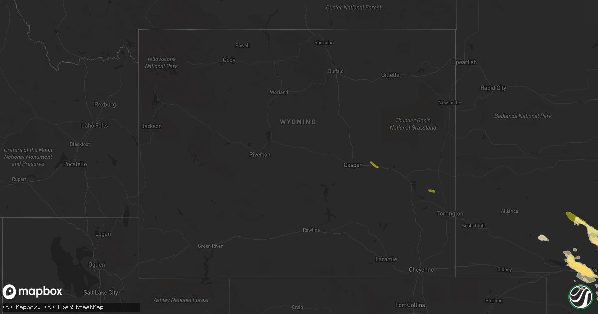 Hail map in Wyoming on July 14, 2023