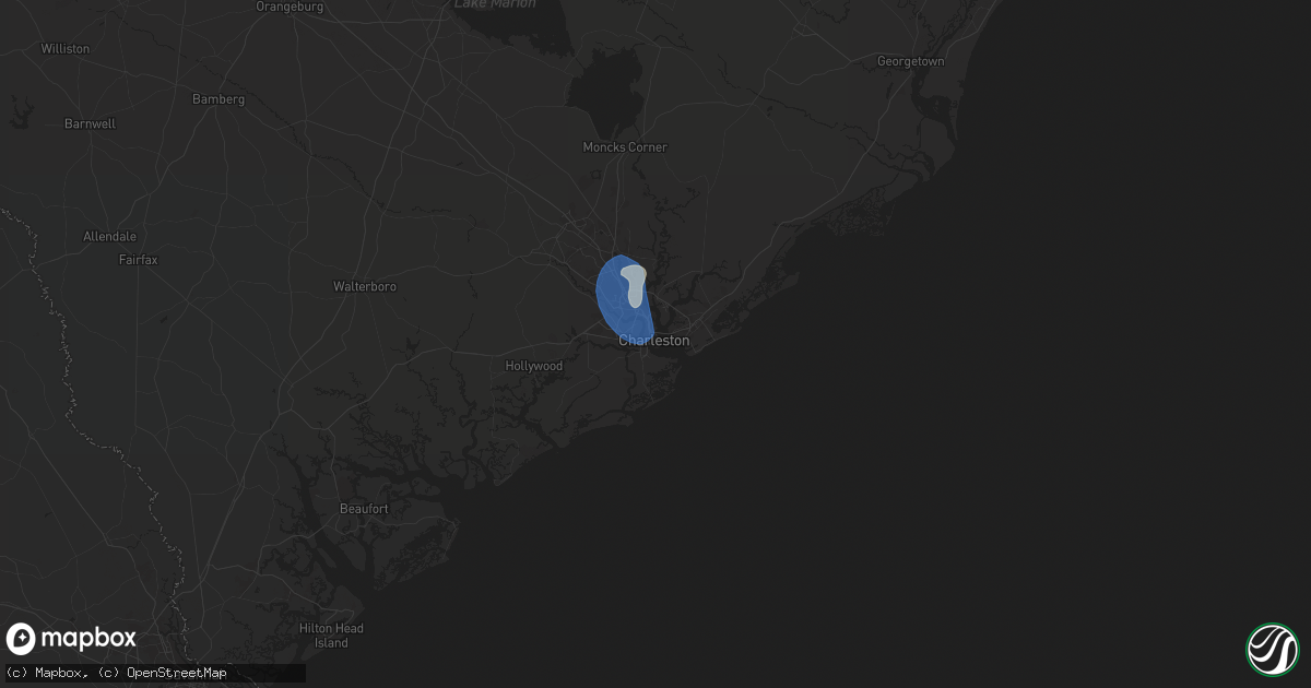 Hail map in Charleston, SC on July 14, 2024