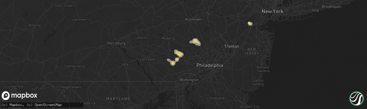 Hail map in Chester Springs, PA on July 14, 2024