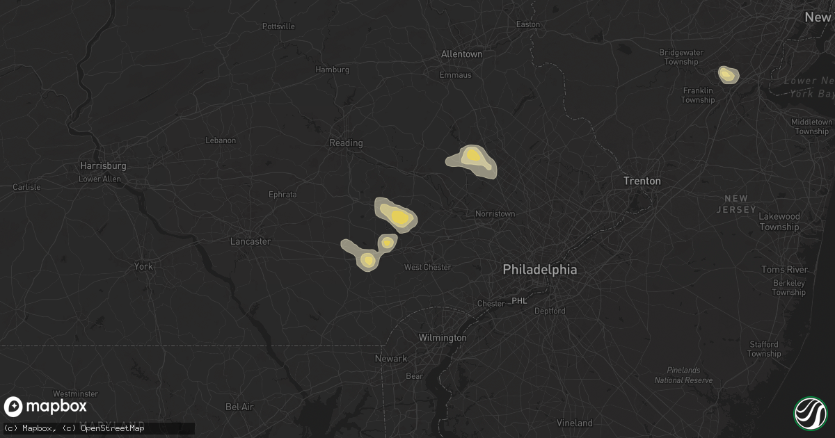 Hail map in Chester Springs, PA on July 14, 2024