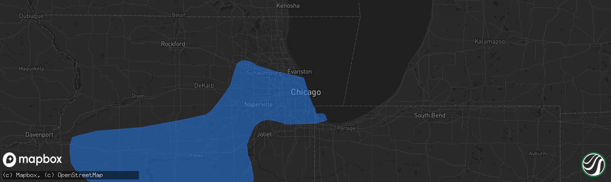 Hail map in Chicago, IL on July 14, 2024