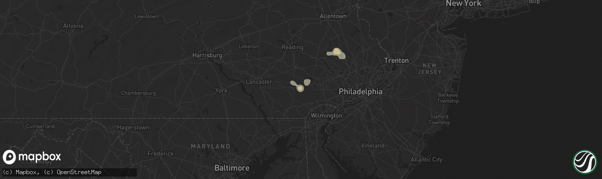 Hail map in Coatesville, PA on July 14, 2024