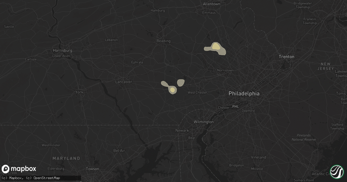 Hail map in Coatesville, PA on July 14, 2024