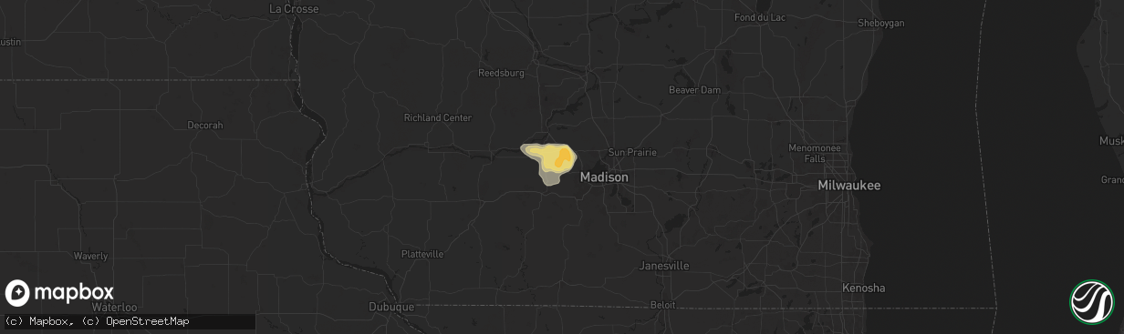 Hail map in Cross Plains, WI on July 14, 2024