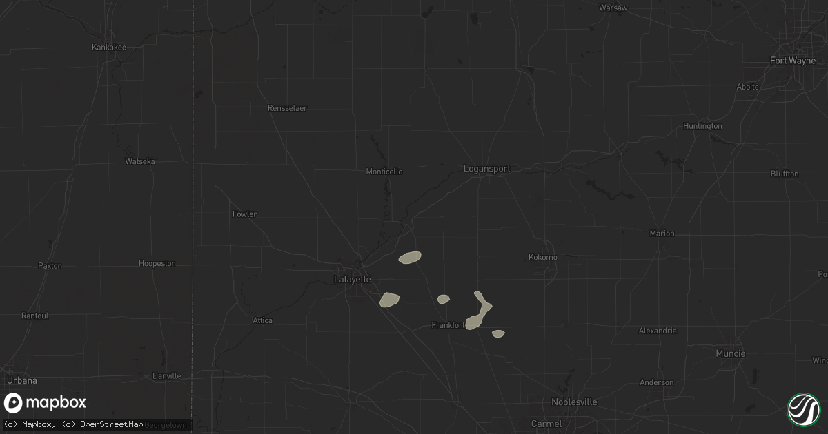 Hail map in Delphi, IN on July 14, 2024