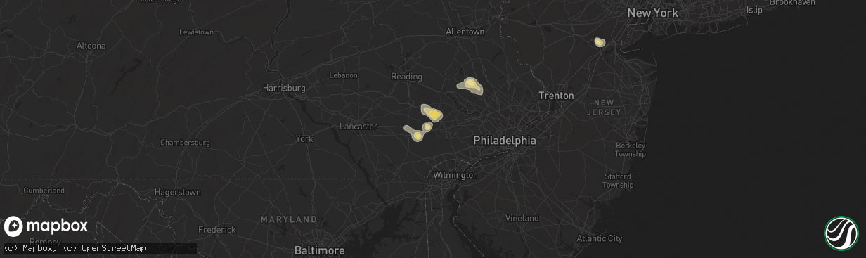 Hail map in Downingtown, PA on July 14, 2024