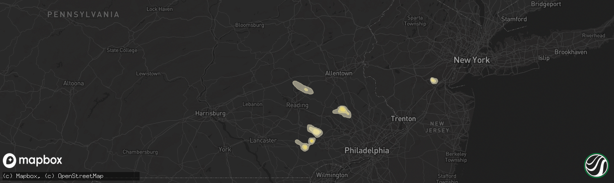 Hail map in Fleetwood, PA on July 14, 2024