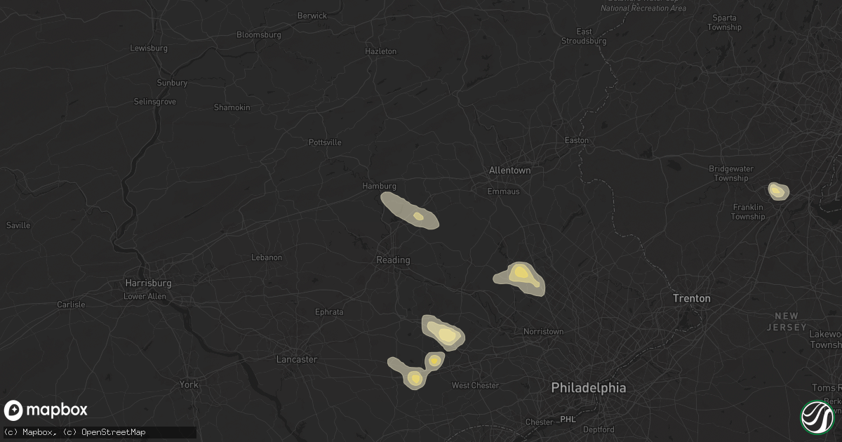 Hail map in Fleetwood, PA on July 14, 2024