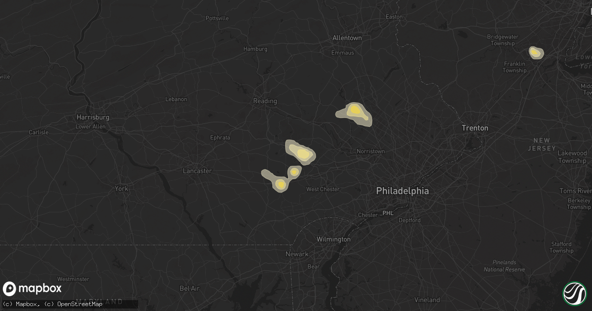 Hail map in Glenmoore, PA on July 14, 2024