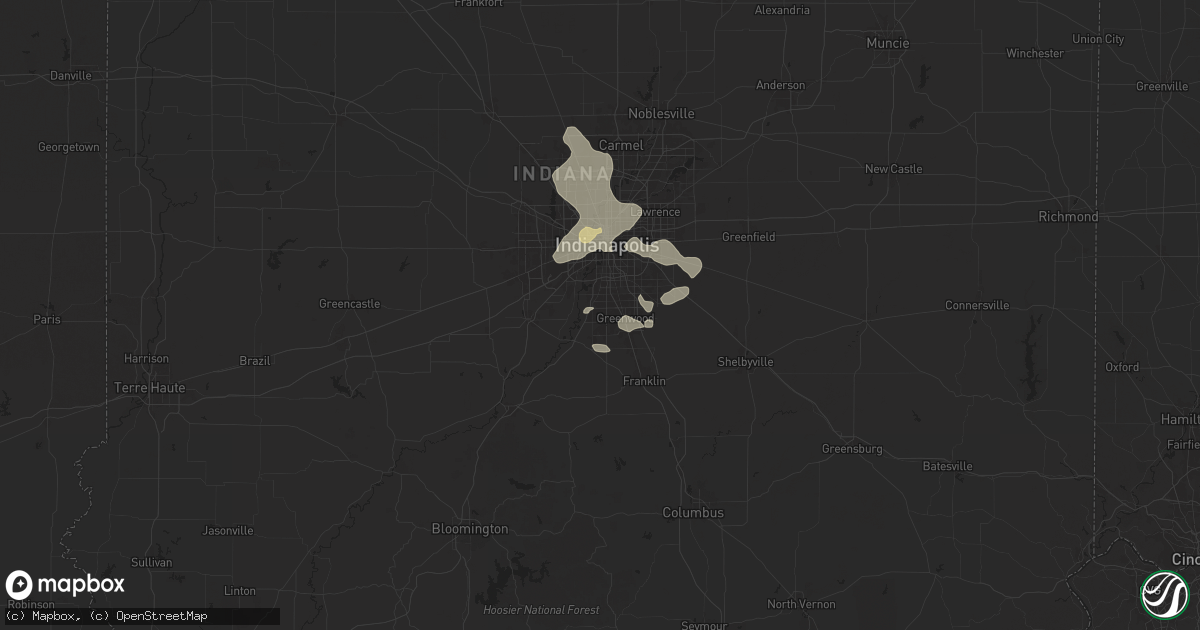 Hail map in Greenwood, IN on July 14, 2024