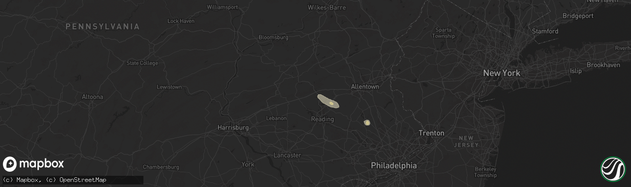 Hail map in Hamburg, PA on July 14, 2024