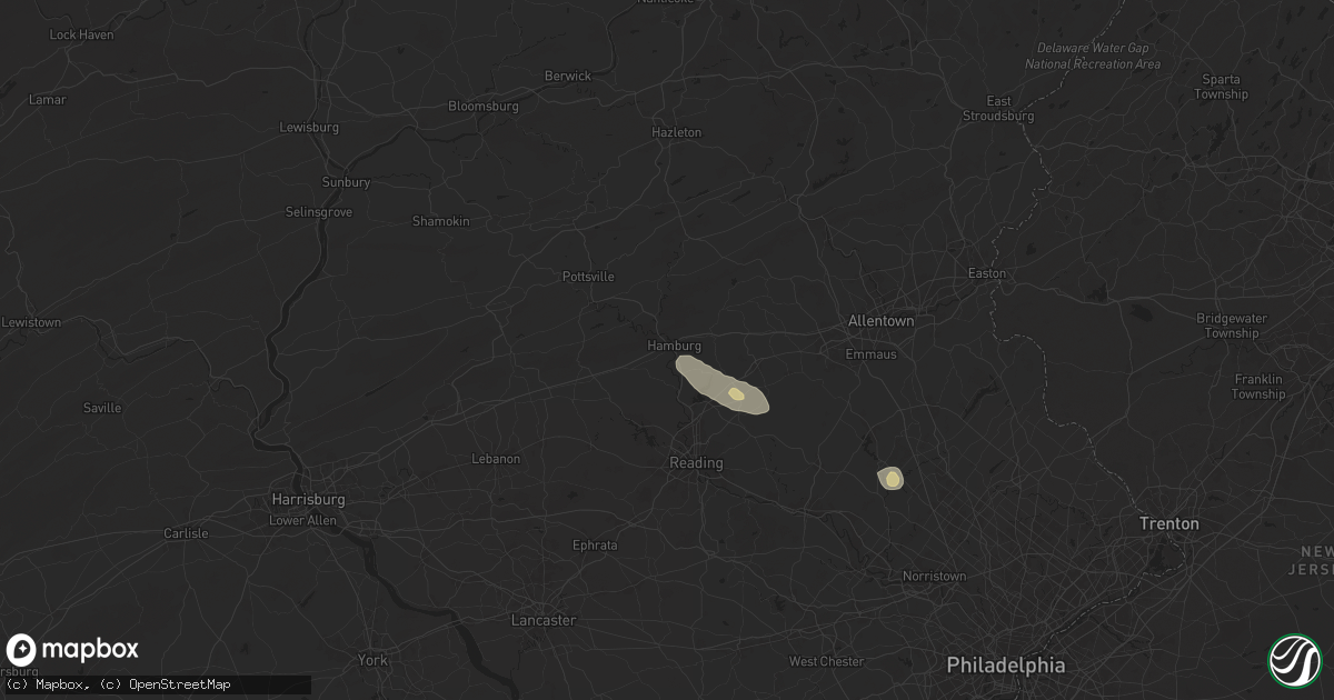 Hail map in Hamburg, PA on July 14, 2024