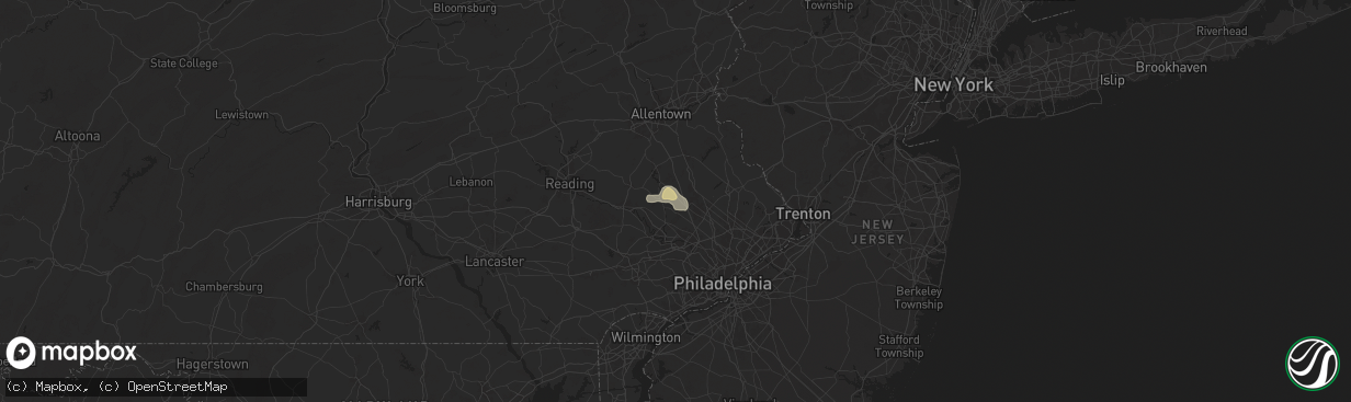 Hail map in Harleysville, PA on July 14, 2024