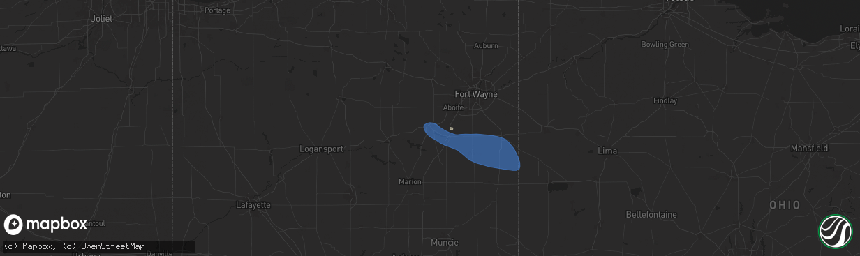 Hail map in Huntington, IN on July 14, 2024