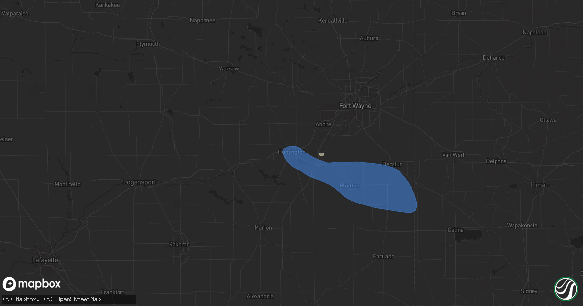 Hail map in Huntington, IN on July 14, 2024